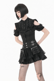 Women's Lace Mini Skirt with Buckled Waist and Cross Zippers