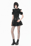Women's Lace Mini Skirt with Buckled Waist and Cross Zippers