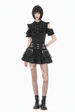 Women's Lace Mini Skirt with Buckled Waist and Cross Zippers