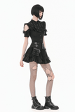 Women's Lace Mini Skirt with Buckled Waist and Cross Zippers