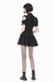 Women's Lace Mini Skirt with Buckled Waist and Cross Zippers