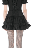 Women's Lace Mini Skirt with Buckled Waist and Cross Zippers