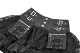 Women's Lace Mini Skirt with Buckled Waist and Cross Zippers