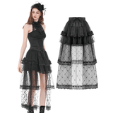 Women's Layered Tulle Skirt with Sheer Lace Inserts