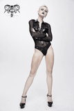 Women's Mesh Bodysuit / Black Long Sleeve Jumpsuit