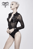 Women's Mesh Bodysuit / Black Long Sleeve Jumpsuit