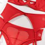 Cupless Bra with Thong and Garter Belt / Sexy Mesh Lingerie Set - EVE's SECRETS