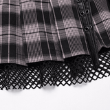 Women's Plaid Mini Skirt with Fishnet Layered Panel