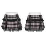 Women's Plaid Mini Skirt with Fishnet Layered Panel