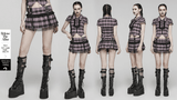 Women's Plaid Mini Skirt with Fishnet Layered Panel