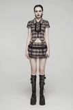 Women's Plaid Mini Skirt with Fishnet Layered Panel