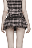 Women's Plaid Mini Skirt with Fishnet Layered Panel