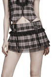 Women's Plaid Mini Skirt with Fishnet Layered Panel