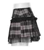 Women's Plaid Mini Skirt with Fishnet Layered Panel