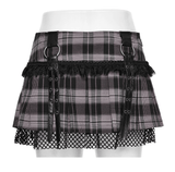 Women's Plaid Mini Skirt with Fishnet Layered Panel