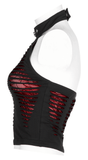 Women's Red Spider Mesh Halter Top with Hollow Design