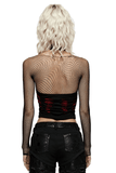 Women's Red Spider Mesh Halter Top with Hollow Design