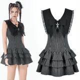 Women's Ruffled Striped Dress with Lace-Up Back Detail