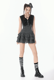 Women's Ruffled Striped Dress with Lace-Up Back Detail