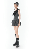 Women's Ruffled Striped Dress with Lace-Up Back Detail