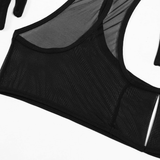 Women's Sensual Set of Black Sheer Cut-Out Lingerie / Crop Top with Gloves / Sexy Outfits - EVE's SECRETS