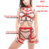 Women's Sexy Body Harness in Pink and Red Colors / BDSM Faux Leather Adjustable Bondage - EVE's SECRETS