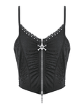 Women's Skull Ruched Zip Crop Cami Top in Gothic Style