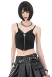Women's Skull Ruched Zip Crop Cami Top in Gothic Style