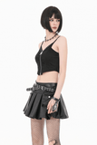 Women's Skull Ruched Zip Crop Cami Top in Gothic Style