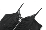 Women's Skull Ruched Zip Crop Cami Top in Gothic Style