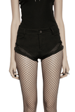 Women's Slim Denim Shorts With Studded Mesh Trim