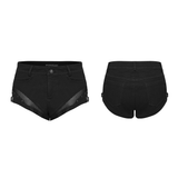 Women's Slim Denim Shorts With Studded Mesh Trim