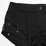 Women's Slim Denim Shorts With Studded Mesh Trim