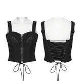 Womens Studded Punk Mesh Corset Top with Back Lacing