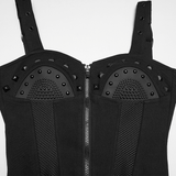 Womens Studded Punk Mesh Corset Top with Back Lacing