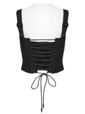 Womens Studded Punk Mesh Corset Top with Back Lacing