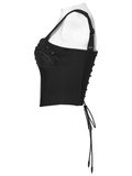 Womens Studded Punk Mesh Corset Top with Back Lacing