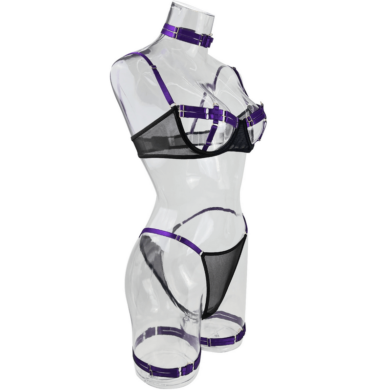 Women's Stylish Neon Lingerie Set / Sexy See-Through Panty and Bra with Open Cups - EVE's SECRETS