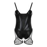 Women's Wet Look PU Leather Shiny Bodysuit / Sleeveless See-Through Hollow Out Clubwear - EVE's SECRETS