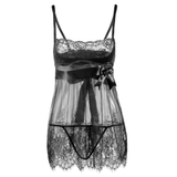 2PC Female Lace Set / Erotic Transparent Clothing With Bows / Sexy Women's G-Strings - EVE's SECRETS