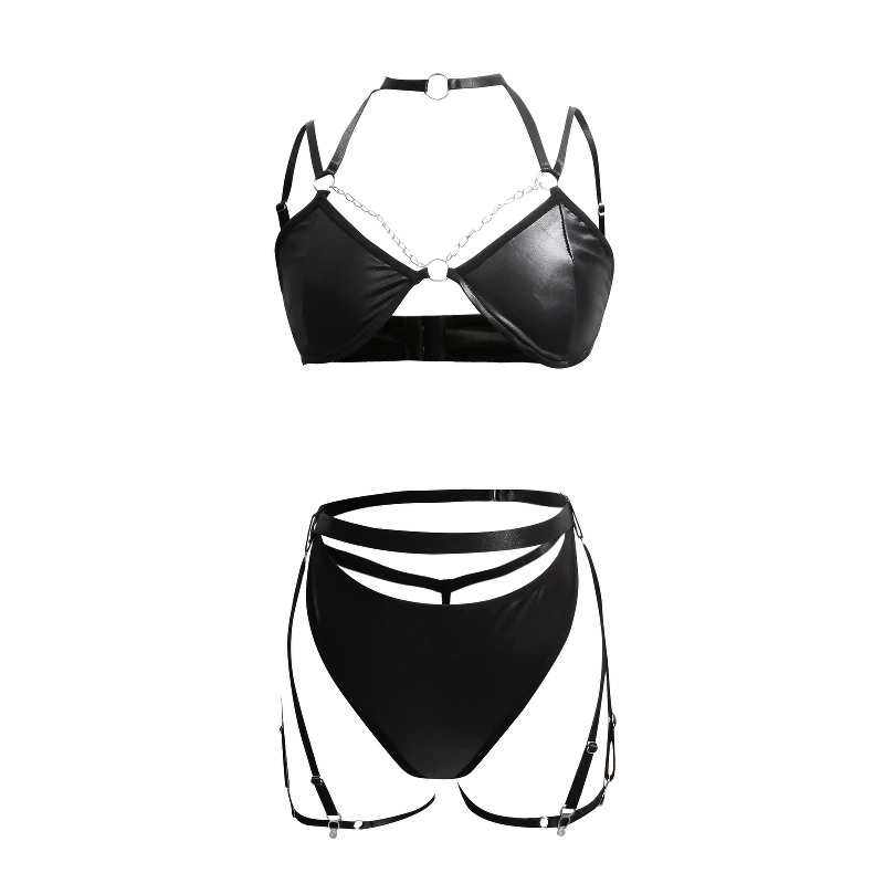 3pcs Sexy Lingerie With Chain For Women / Stylish Seductive Leather Underwear Set - EVE's SECRETS