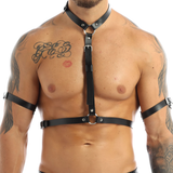 Adjustable PU Leather Body Harness for Men / Exotic Sexy Clubwear Belt with Armbands