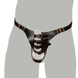 Adjustable Sexy Leather Panty / Erotic Thong with Cock Penis Ring / Male Sexy Underwear
