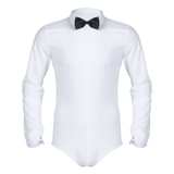 Adult Men's Modern Slim Fit Dancewear / Bodysuit Shirt with Bowtie Turn-down Collar and Front Zipper - EVE's SECRETS