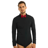 Adult Men's Modern Slim Fit Dancewear / Bodysuit Shirt with Bowtie Turn-down Collar and Front Zipper - EVE's SECRETS