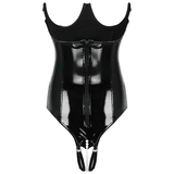 Adult One-Piece Wet Look PU Leather Bodysuit / Female Open Cup Breast Crotchless Bodysuit - EVE's SECRETS