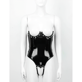 Adult One-Piece Wet Look PU Leather Bodysuit / Female Open Cup Breast Crotchless Bodysuit - EVE's SECRETS