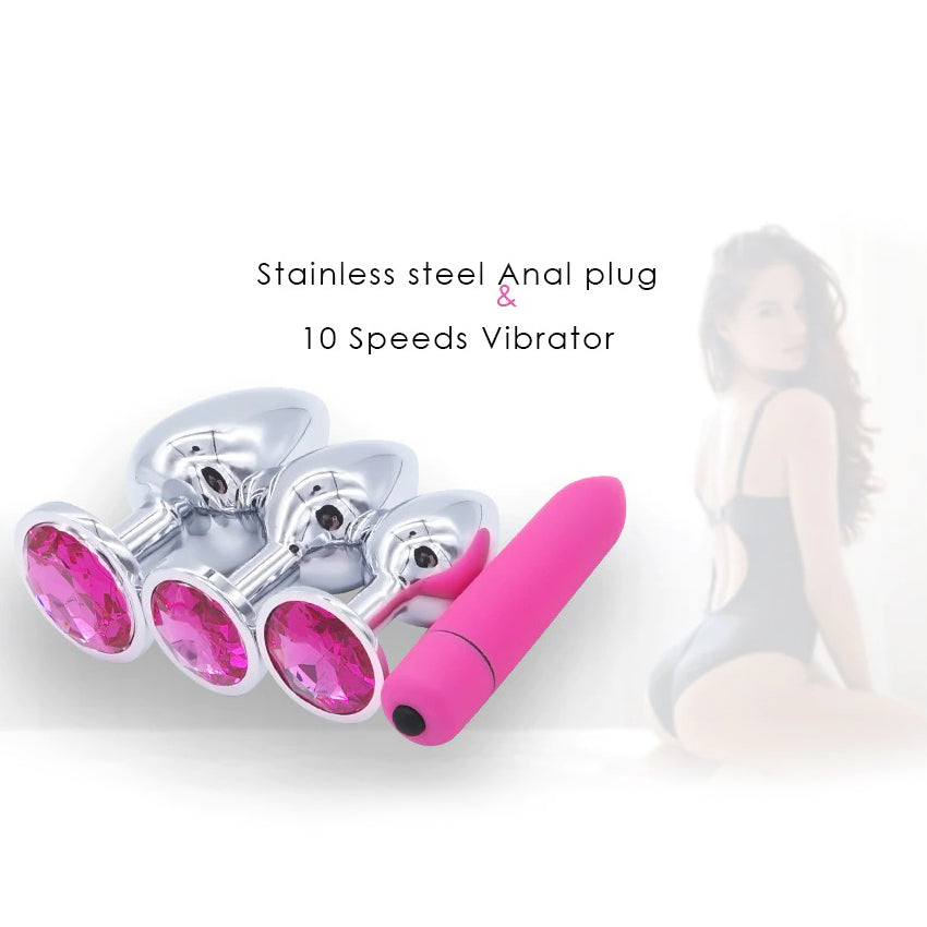 Anal Plugs with Vibrator Toy / Vaginal Erotic Massager with Stainless Steel Butt Plug Balls - EVE's SECRETS