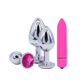 Anal Plugs with Vibrator Toy / Vaginal Erotic Massager with Stainless Steel Butt Plug Balls