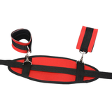 BDSM Bondage Restraints in Black and Red Colors / Handcuffs and Ankle Cuffs with Neck Pad - EVE's SECRETS